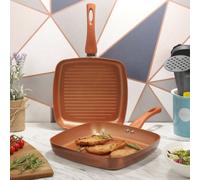 Urbn-Chef 2Pcs Forged Aluminium Ceramic Coated Grill Grilling Griddle Frying Pan Square Skillet