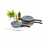 URBN-CHEF 3 Pc Forged Carbon Steel Marble Grey Pot Non-stick Frying Pan Set