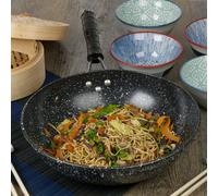 Urbn-Chef 30Cm Diameter Black Marble Carbon Steel Induction Wok Chinese Non Stick Frying Pan