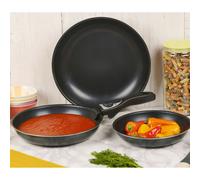 Urbn-Chef 3Pcs Black Ceramic Induction Frying Pan Set Stackable Detachable Handle Pots Pan