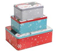 URBN-CHEF 3pcs Christmas Cookie and Cake Xmas Biscuit Storage Nesting Tin Set Square/Round (Santa Snowman, Rectangle)