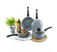 URBN-CHEF 4 Pc Forged Carbon Steel Grey Non-stick Saucepan & Frying Pot Pan Set