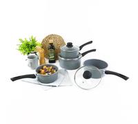 URBN-CHEF 4 Pc Forged Carbon Steel Marble Grey Non-stick Saucepan Pot & Pan Set