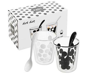 URBN-CHEF 4 PCS Coffee Glasses Tea Mug Drinking Cups Set with Double Wall Structure and Heat Resistance, Includes Spoons (4 PCS Set, Black & White)