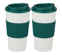 URBN-CHEF 450ml Double Wall Drinking Cup Warm Coffee Tea Travel Reusable Mug Screw On Lid (2 x Green)