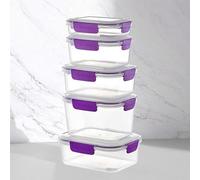 URBN-CHEF 5 Food Plastic Storage Container Airtight Seal Clip Lock Lid Dishwasher Safe (5, Purple)