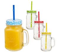 URBN-CHEF 8 x Drinking Jar Glasses with Lids & Straws for Cocktails, Juice, Jams & Smoothies
