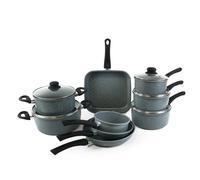 URBN-Chef 9pc Forged Carbon Steel Marble Grey Pots Pans Frying Pan Cookware Set