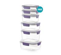 Urbn-Chef Height 12Cm Purple Set Of 5 Food Plastic Storage Container Airtight Seal Clip Lock Lid