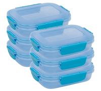 Urbn-Chef Height 5Cm Set Of 6 Plastic Blue Lunch Box Food Storage Air Tight Rubber Seal Container With Clip Lock
