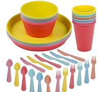 URBN-CHEF Kids Colorful 36 Pcs Reusable Plastic Flatware Dinnerware Bowl Plate Tumbler Cutlery Home Kitchen Set Indoor And Outdoor Use