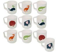 URBN-CHEF Kids Reusable Plastic Drinking Mugs Cups Handle Assorted Animal Design Set (10)