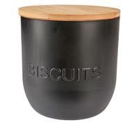 URBN-CHEF Large Black Airtight Biscuit Storage Jar with Natural Bamboo Lid - Modern 16x15cm Cylinder Container for Fresh Cookies & Treats, Stylish Countertop Kitchen Canister