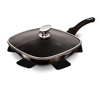 URBN-CHEF Non-Stick Shiny Black Grill Griddle Frying Pan Steak Cooking Skillet with Lid