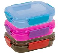 URBN-CHEF Plastic Lunch Box Food Storage Air Tight Rubber Seal Container with Clip Lock 600ml (3, 1 of Each Colour)
