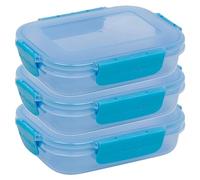 URBN-CHEF Plastic Lunch Box Food Storage Air Tight Rubber Seal Container with Clip Lock 600ml (3, Blue)