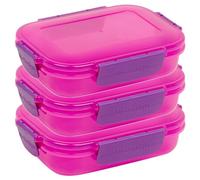 URBN-CHEF Plastic Lunch Box Food Storage Air Tight Rubber Seal Container with Clip Lock 600ml (3, Pink/Purple)