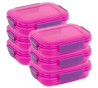 URBN-CHEF Plastic Lunch Box Food Storage Air Tight Rubber Seal Container with Clip Lock 600ml (6, Pink/Purple)