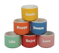 URBN-CHEF Set of 6 Small 60ml Assorted Colour Mini Porcelain Espresso Mugs - Coffee Cups with Positive Text, Dishwasher & Microwave Safe