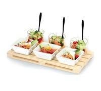 URBN-CHEF Set Of Wooden Appetizer Platter Slate Serving Tray Starter Snack & Dip Dish Table Setting Decor (10 pcs Set)