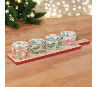 Urbn-Chef Urbnchef 37Cm Width 5 Pcs Decorative Christmas Serving Set Bamboo Tray Festive Glass Serving Gift