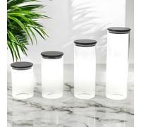 Urbn-Chef Urbnchef 4 Pcs Clear Glass Cylinder Coffee Tea Storage Jars With Airtight Black Lid Set Of 575Ml/800Ml/1050Ml/1320Ml