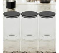 Urbn-Chef Urbnchef 575Ml 3 Pcs Clear Glass Cylinder Coffee Tea Storage Jars With Airtight Black Lid