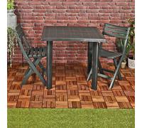 Urbn-Garden Large Black Square Garden Plastic Table & 2 Chairs Patio Deck Side Snack Outdoor