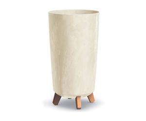 URBN GARDEN Tall Slim Cream Look Plastic Planter Flower Soil Pot Indoor Outdoor With Legs