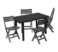Urbn-Garden Urbngarden 5Pcs Plastic Outdoor Rectangle Anthracite Garden Dining Table & Foldable Chair Furniture Set