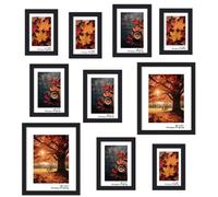 URBNLIVING 10 Piece Modern Photo Frame Set Wall Mountable and Freestanding for Gallery Wall Home Office and Living Room Decor (Black)