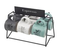 Urbn-Living 110Ml Mini Espresso Mug Set Of 6 Ceramic Coffee Cups W/ Metal Hanging Holder Stand