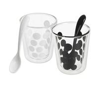 Urbn-Living 2 Double Wall Espresso Cups Set With 2 Spoons - 200Ml Black & White Spot Design - 4 Pcs Set