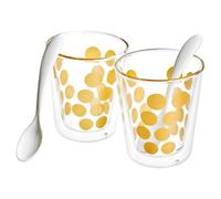 Urbn-Living 2 Double Wall Espresso Cups Set With 2 Spoons - 200Ml Gold Spot Design - 4 Pcs Set