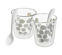 Urbn-Living 2 Double Wall Espresso Cups Set With 2 Spoons - 200Ml Silver Spot Design - 4 Pcs Set