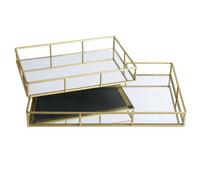 Urbn-Living 2-Pc Metal Gold Rectangle Mirror Tray