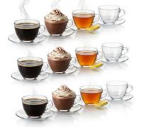 Urbn-Living 225Ml Set Of 12 Glass Cups & Saucers Dishwasher & Microwave Safe Tea Coffee Drinkware
