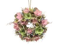 Urbn-Living 25Cm Pink & Green Twigs Hanging Door Wreath Round Spring Easter Christmas Wall Décor Traditional Festive