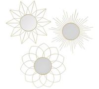 Urbn-Living 3 Gold Metal Sunburst Wall Mirrors 25Cm
