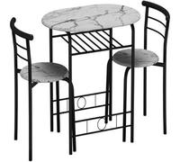 Urbn-Living 3 Pcs Dining Table 2 Chairs Set Kitchen Breakfast Furniture Compact Space Saving - White Marble