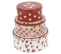 Urbn-Living 3 Piece Heart Pattern Metal Storage Tin Set Biscuit Cake Kitchen Canisters Nested