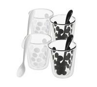 Urbn-Living 4 Double Wall Espresso Cups Set With 4 Spoons - 200Ml Black & White Spot Design - 8 Pcs Set