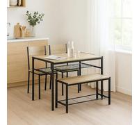 Urbn-Living 4-Piece Wooden Dining Set With Metal Frame Table, 2 Chairs & Bench - Oak