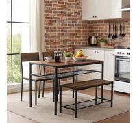 Urbn-Living 4-Piece Wooden Dining Set With Metal Frame Table, 2 Chairs & Bench - Rustic Brown