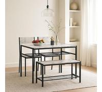 Urbn-Living 4-Piece Wooden Dining Set With Metal Frame Table, 2 Chairs & Bench - White Marble