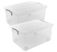 URBNLIVING 40L Clear Plastic Stackable Airtight Storage Box Clip Lock Lid on 4 Wheels