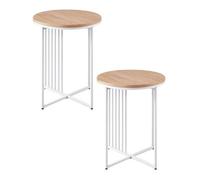 Urbn-Living 45Cm Minimalist Pine Wood & Metal Slatted Side Tables