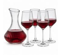 Urbn-Living 5 Piece Fluted Wine Decanter Set W/ 4 Stemmed Glasses Ribbed Carafe Clear Dining Room Barware