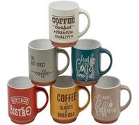 URBNLIVING 6-Piece Stoneware Coffee Mug Set, Vintage Cafe Style Cups in Assorted Colours, Retro Tea & Espresso Mugs, Dishwasher & Microwave Safe, Ideal for Home or Office, 120ml & 260ml Options