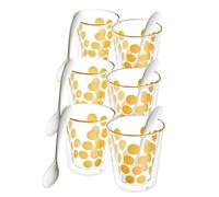 Urbn-Living 6 Double Wall Espresso Cups Set With 6 Spoons - 200Ml Gold Spot Design - 12 Pcs Set